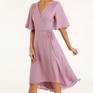 MAUVE PRINT MIDI WRAP DRESS